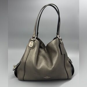 Coach Metallic Pebble Leather Shoulder Bag Pewter Hobo Purse‎